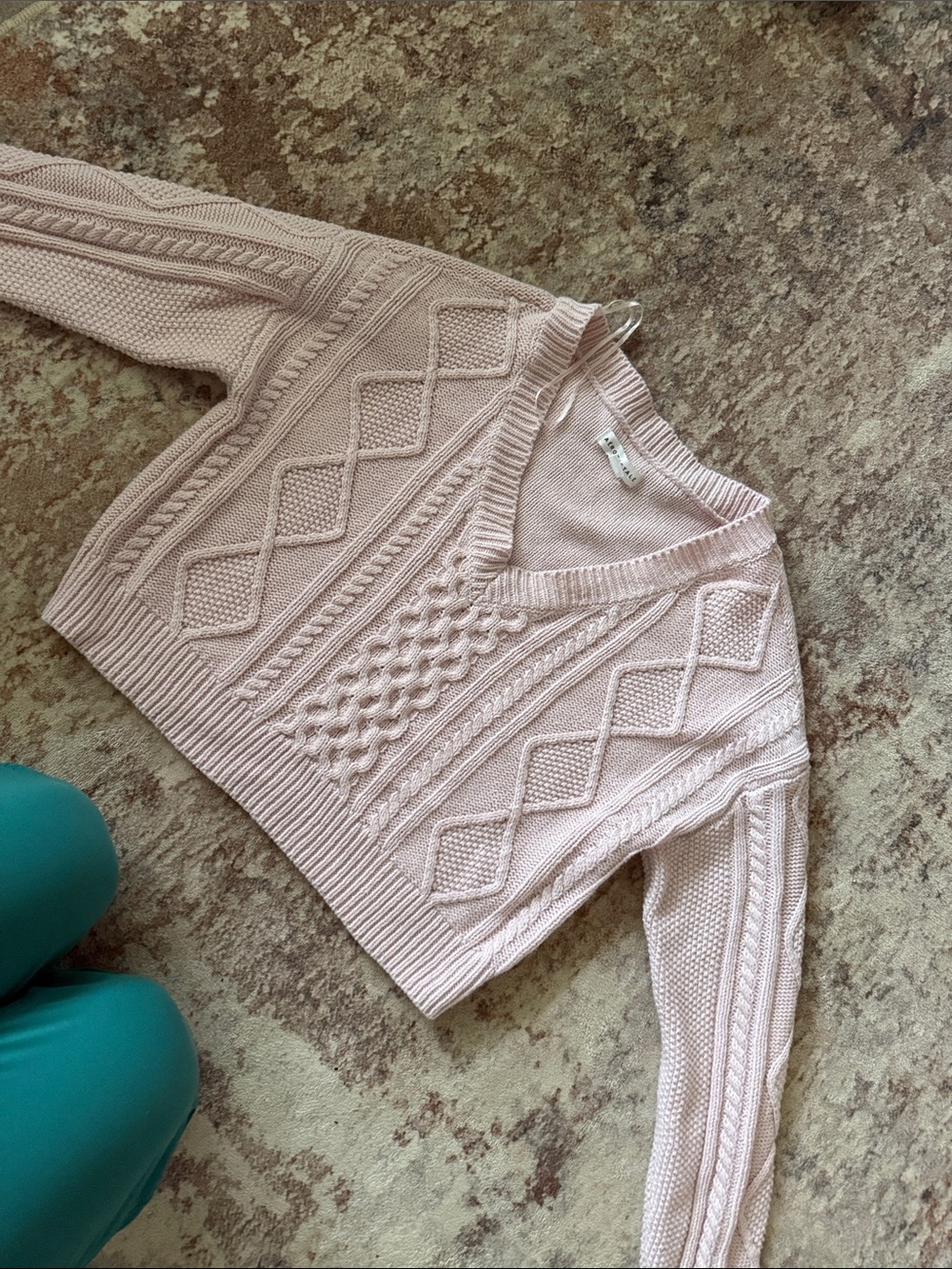 Aeropostale Light Pink Cable Knit V-Neck Sweater